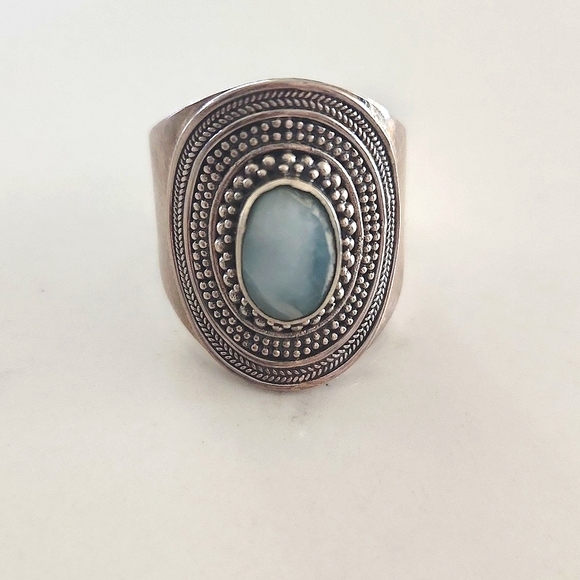 NEW Genuine Sterling Silver & Larimar Shield Ring - Picture 2 of 7